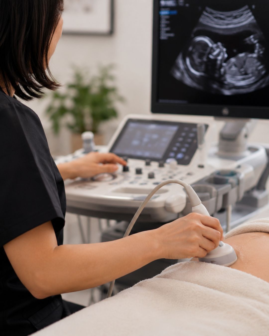 Angela Yulia performing an ultrasound scan